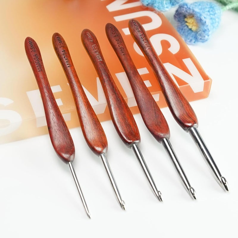 sevensun Mimosa Crochet Hooks Set 5 Pack of 2.5mm 3.5mm 4.5mm 5.5mm 6.5mm Crochet Hook, Hand Polished Ergonomic Crochet Hooks, Stainless Steel Crochet Hook, Wood Handle - Image 1